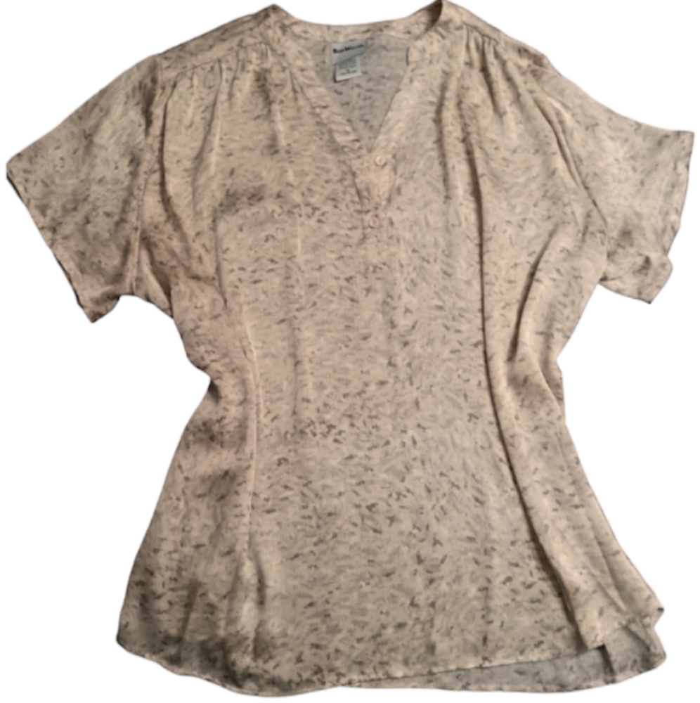 BON WORTH |Vintage Tan,Khaki,White 1/2 Button Down Short Sleeve Blouse | XL